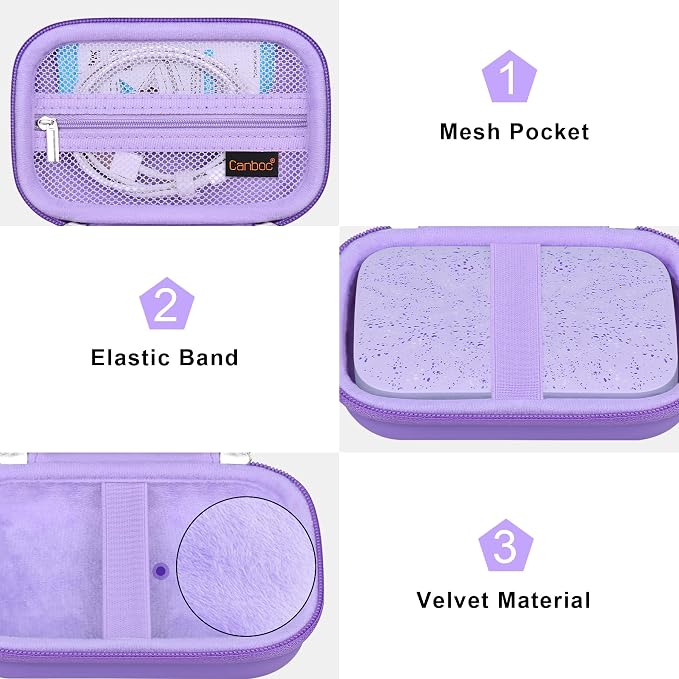 Canboc Carrying Case for HP Sprocket Portable 2x3 Instant Photo Printer | For Kodak Step Wireless Mobile Photo Printer, Zipper Mesh Bag fits Photo Paper Cable, Purple - Image 6