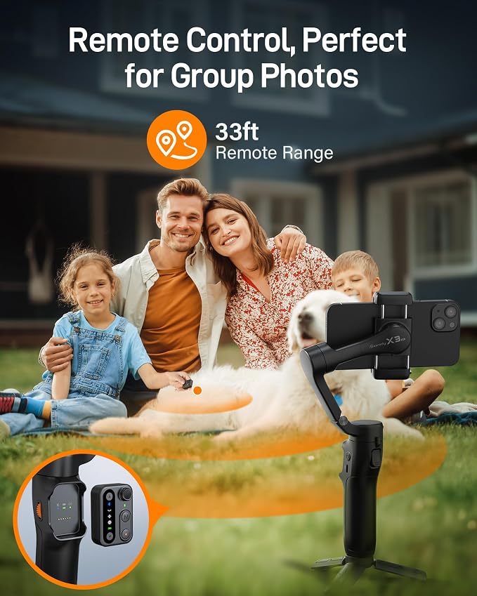hohem iSteady X3 SE 3-Axis Gimbal Stabilizer for iPhone & Android, Black | Detachable Remote, iSteady 8.0, Foldable 0.79lb Design, Hohem Joy App, 11H Battery, 0.66lb Payload for Vlogs - Image 5