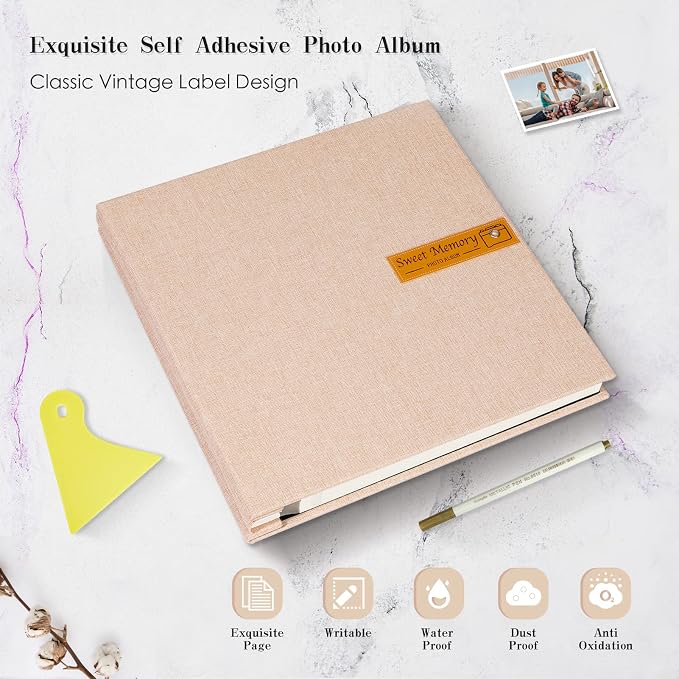 Spbapr Large Photo Album, DIY Scrapbook for 4x6, 5x7, 8x10 Pictures, 40 Pages, Khaki Color, with Metallic Pen and Scraping Plate - Image 4