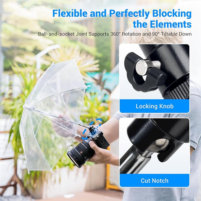 19.7" DSLR Mirrorless Camera Hot Shoe Umbrella Sun Shade Cover Silver | Camera Umbrella for EOS R100 R50 R50V R6 Mark III Rebel T7 90D A7RVI A7IV A6700 A6400 Z6III Z50II D7500 XM5 XE5 X100VI - Image 5