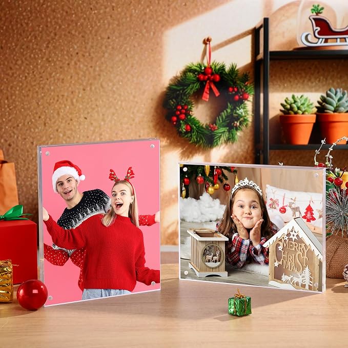 Kigley 2 Pcs 8 x 10 Inch Acrylic Picture Frames, Clear Acrylic Photo Business Card Frame Desktop Display Double Sided Wallet Size Frame Freestanding Frames for Film Photos Cards Stamp - Image 4
