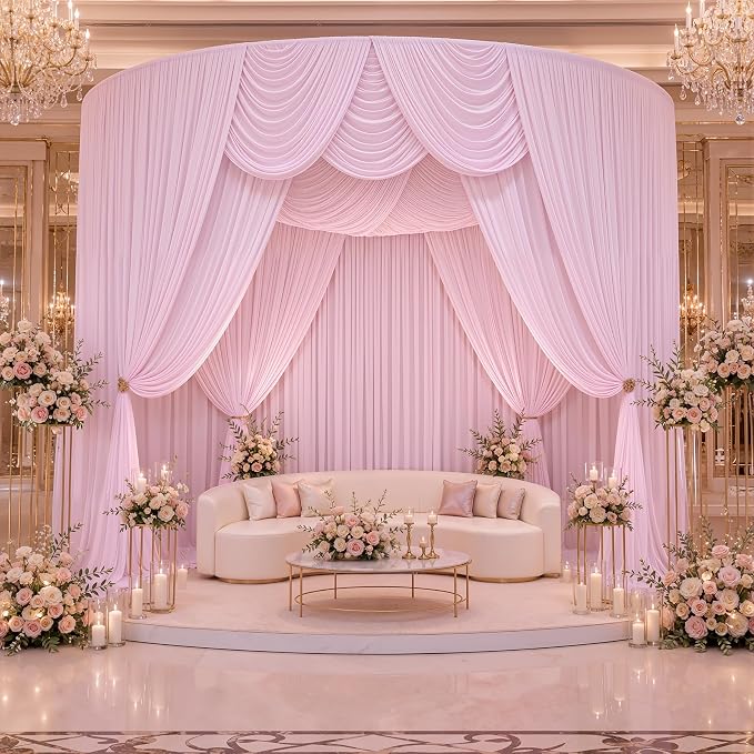 40ftx10ft Wrinkle Free Light Pink Backdrop Curtains for Parties, Silky Polyester Photo Backdrop Drapes 8 Panels 5x10ft Back Drop Cloth for Wedding Birthday Baby Shower Photography Background by ENJOYYOURPARTY