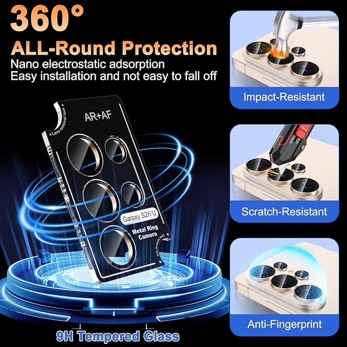 Meshine for Samsung Galaxy S26 Ultra Camera Lens Protector,Scratch Proof,Strong Adsorption,9H Hardness with Metal Ring Camera Cover,Ultra Thin Case Friendly, Accessories Lens Protector,Gold - Image 3