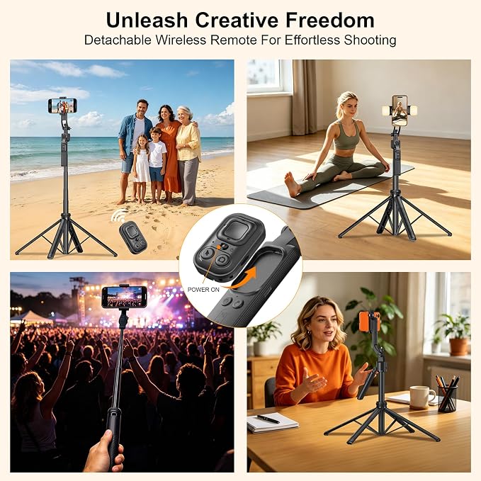 Auto Face Tracking Tripod for iPhone with Light and Remote Phone Stand | 360 Rotation Tripod that Follows Your Movement, No App, 63" Selfie Stick for Content Creator Vlog TikTok Live Stream - Image 6