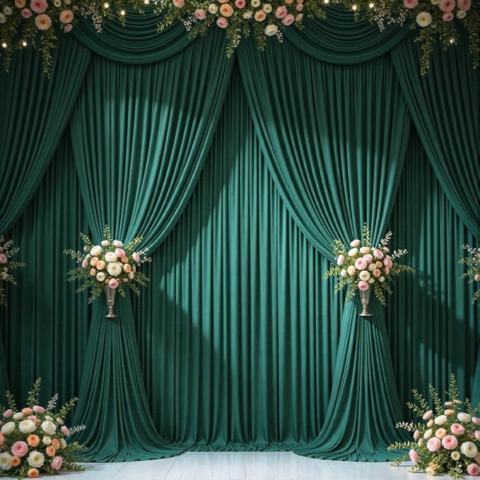 6 Panels Hunter Green Backdrop Curtains for Wedding Party Wrinkle Free Backdrops Curtain Drapes Fabric Decorations Photo Back Drop Cloth for Baby Shower Photography Stage Reception 30ft(W) x 12ft(H) - Image 9