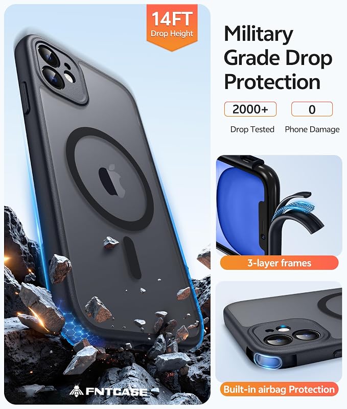 FNTCASE for iPhone 11 Phone Case, Fit for Magsafe, Full Camera Protection | Translucent Matte Back, Strong Magnetic Charging,14FT Military Grade Drop-proof, Anti Slip, Black - Image 6