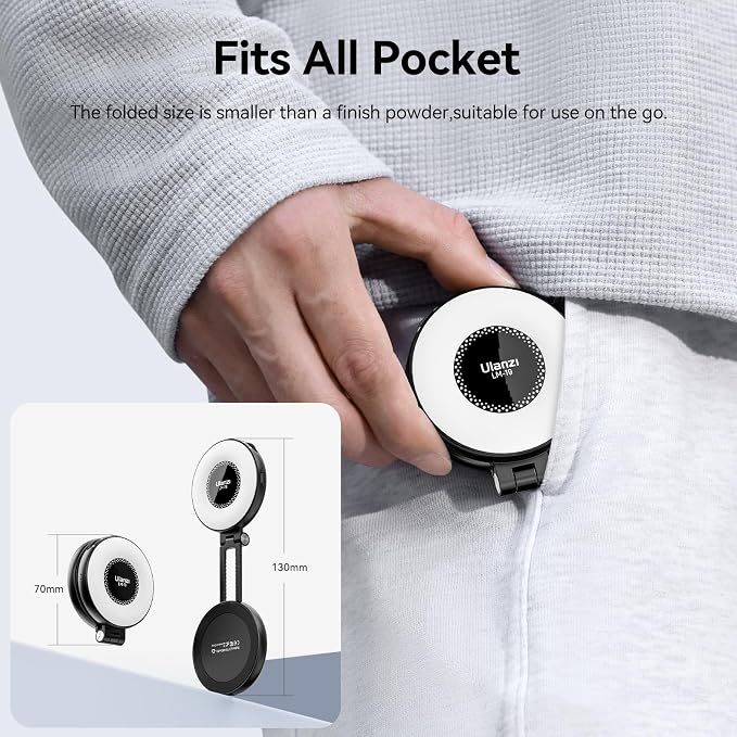 ULANZI LM19 Fill Light, Magnetic Phone LED Selfie Fill Light | Compatible with iPhone 17 16 15 14 13 12, 2500K-8500K Dimmable, Pocket Vlog for Video Call, Live Streaming, Makeup, Selfie - Image 4