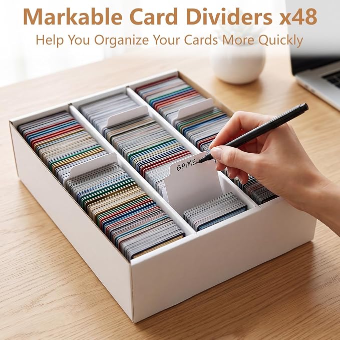 RLAVBL 4 Pack Trading Card Storage Box 3 Row, Card Boxes 2700 Count | Cardboard, 48 Dividers, for Sports, MTG, TCG, Toploader - Image 3