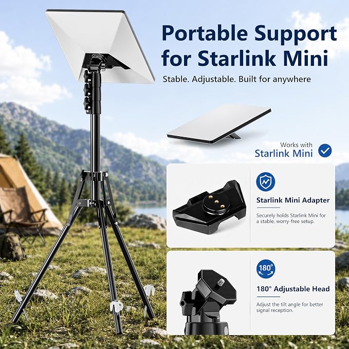 UBeesize Starlink Mini Tripod Mount, 63" Tripod Stand with Ground Stakes | Adjustable Height and Angle, With Pipe Adapter, Designed for Starlink Mini Setups at Camping, RV Travel and Outdoors - Image 2