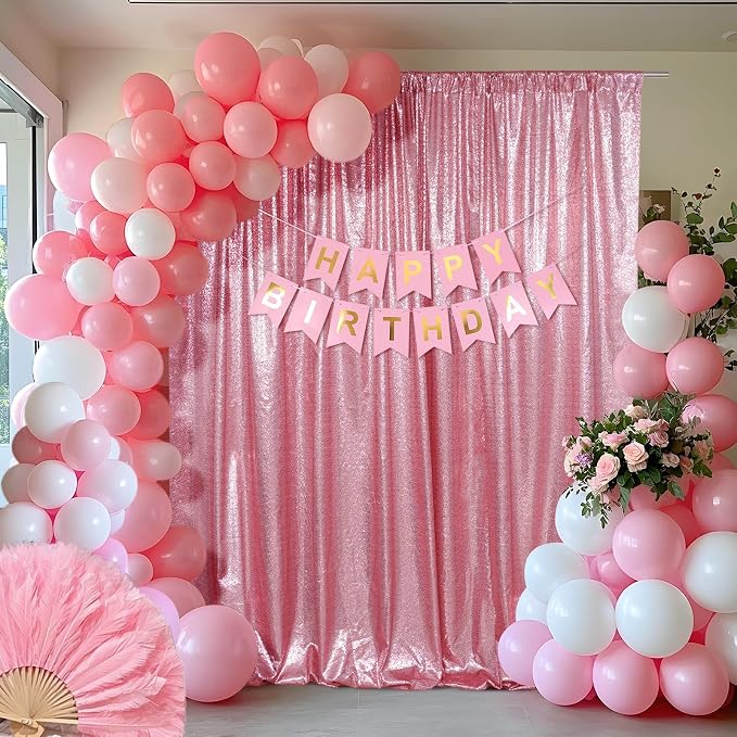 SquarePie 8x10ft Fuchsia Pink Sequin Backdrop, High Density Non-Transparent Glitter Curtain for Photography, Birthday, Wedding Party Decorations, Thick Solid Background with 4" Rod Pocket, 1 Panel - Image 4