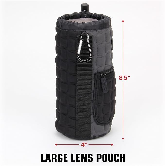 USA Gear FlexARMOR-X Large Lens Case Pouch with Deluxe Padded Neoprene Protection - Fits Camera Lenses up to 7.87" x 3.80", Drawstring Opening, Carabiner Clip, Zippered Storage Pocket - Image 7