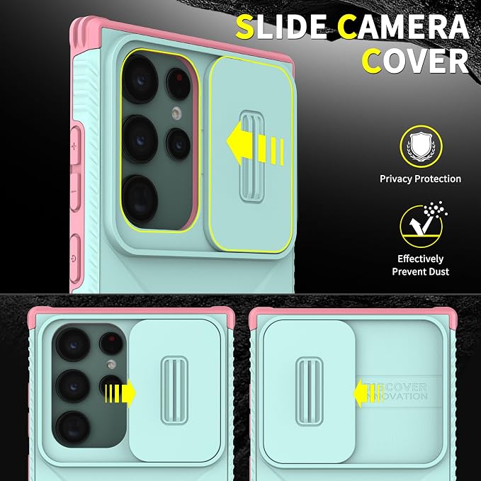 for Galaxy S22 Ultra Case with 1 HD Screen Protector & Slide Camera Cover [Military-Grade] Phone Case Heavy Duty Rugged Shockproof Protective Cover for Samsung Galaxy S22 Ultra(Cyan/Pink) - Image 4