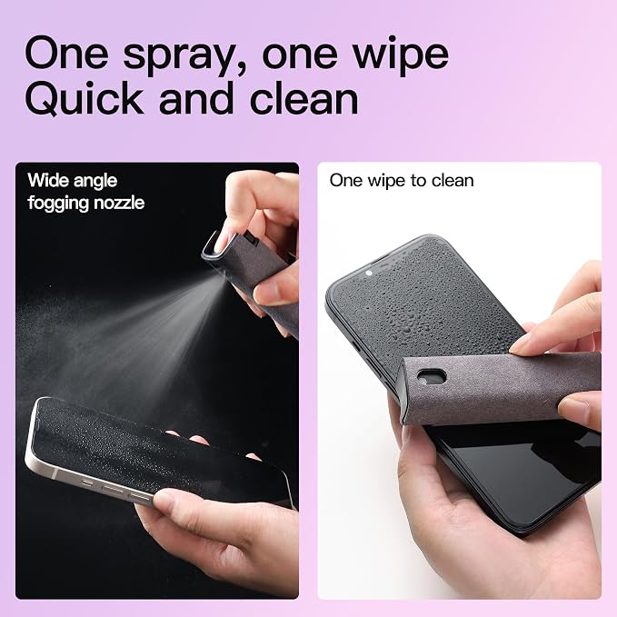 CUIUD Touchscreen Screen Cleaner Kit 2 Pcs, Phone, Tablet and Car Screen Cleaner, Two in One Spray and Microfiber Cloth(2 Pack Pink) - Image 3