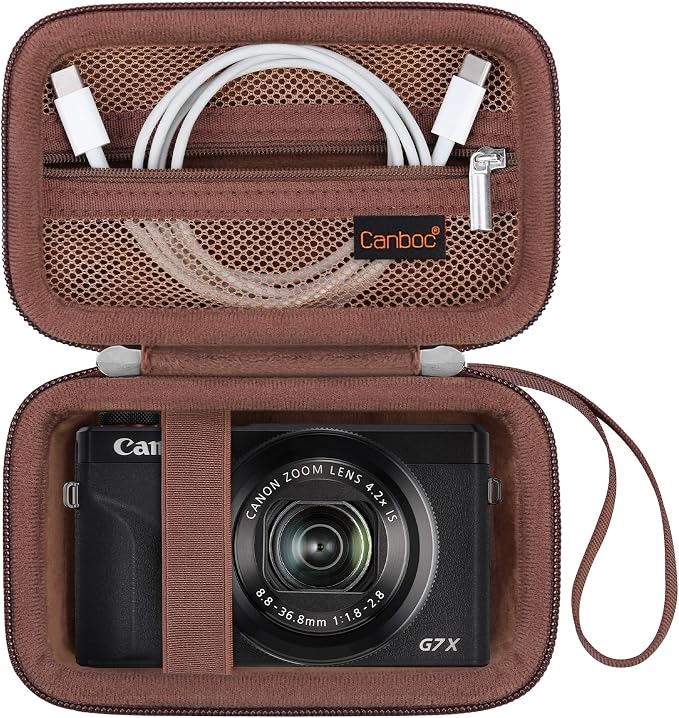 Canboc Camera Case for Canon PowerShot G7 X Mark III/ G7X Mark II, Brown | For SX740/ SX730/ G7X3 Carrying Camera Bag, Zipper Mesh Pocket fits USB Cable, Batteries by Canboc