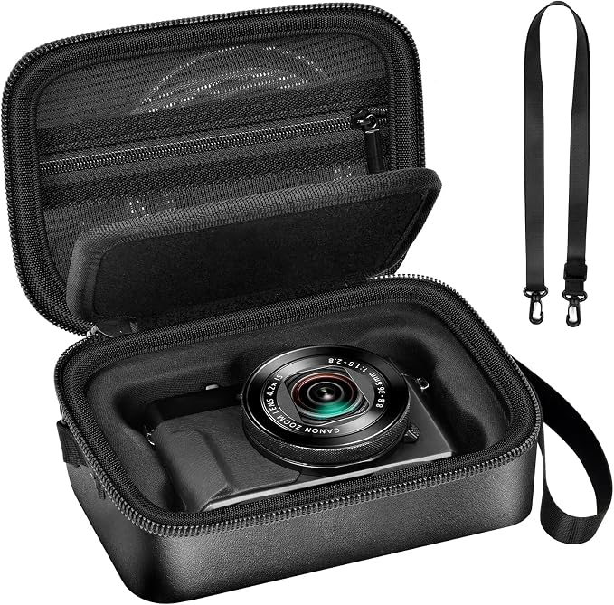 ANKHOH Case for Canon PowerShot SX740/SX720/G7X Mark III/II Digital Camera | Padded Divider, SD Card Storage, Mesh Cable Pocket, Travel Strap, Case Only, For Creators Photography & Travel, Black by Ankhohstoragehardcase