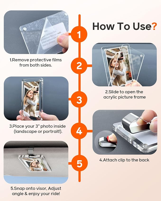 2Pcs Car Picture Holder for Visor Magnetic Picture Frame for 3 Inch Photos, Car Sun Visor Photo Holder with Strong Acrylic Magnet, Personalized Car Accessories with Clips for Easy Display. Gift For Valentine‘s Day - Image 5