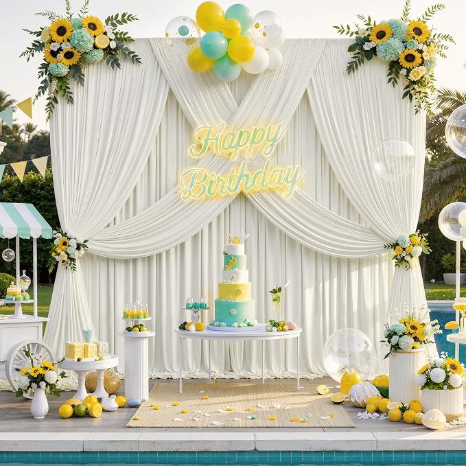 10 ft x 8 ft Wrinkle Free Ivory Backdrop Curtain for Wedding Parties, Polyester Ivory Photo Backdrop Drapes 2 Panels 5x8ft for Baby Shower Photoshoot Engagement Birthday Party Photography Background - Image 2