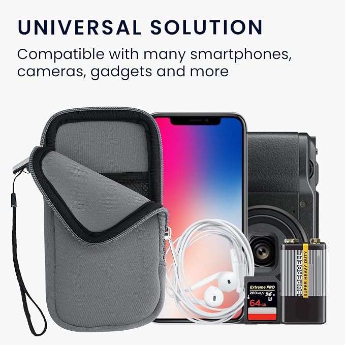 kwmobile Universal Phone Pouch Size XL - 6.7/6.8" - Neoprene Smartphone Pouch with Zip - Water-Repellent Mobile Phone Case - Sleeve in Stone Dust - Image 4
