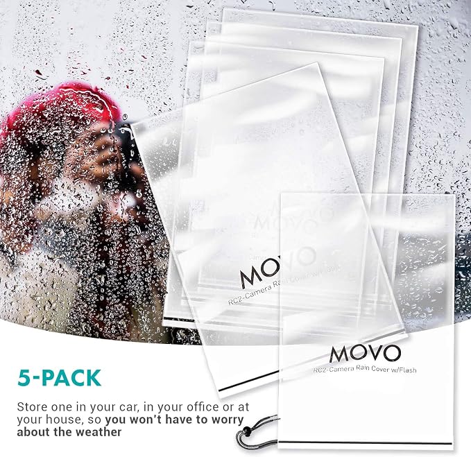 Movo (5 Pack) RC1 Clear Rain Cover for DSLR Camera and Lens up to 18" Long - Image 3