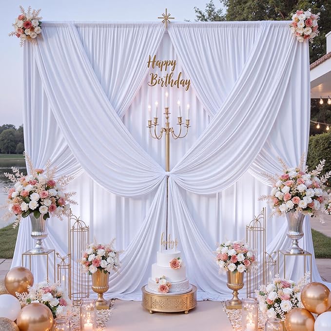 20 ft x 10 ft Wrinkle Free White Backdrop Curtain for Wedding Parties, Polyester Photo Backdrop Drapes for Baby Shower Birthday Party Backdrop Stand, Bulk Thick Background Curtains 5x10FT 4 Panels - Image 5