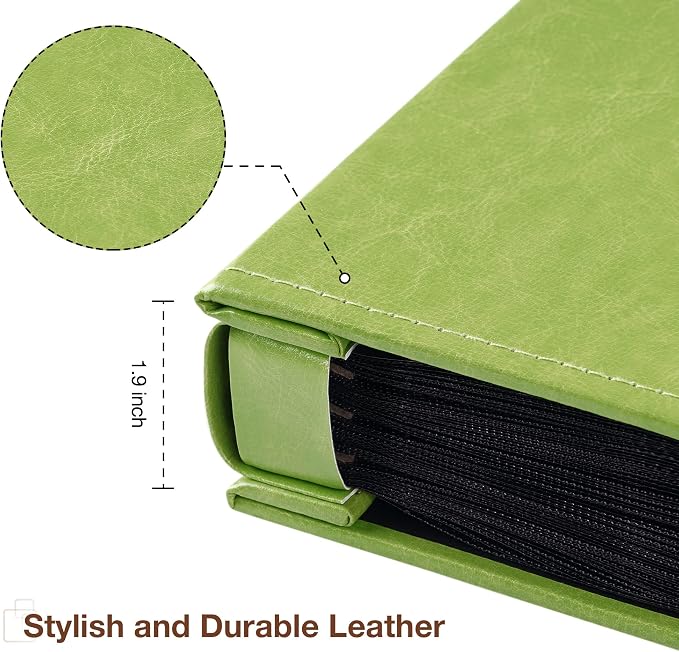 potricher Small Photo Album 4x6 100 Photos, Leather Cover, Green | Leather 4x6 Picture Album with 100 Horizontal Pockets, Photo Book for Family, Wedding, Anniversary, and Baby - Image 6