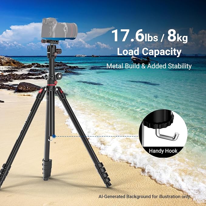 NEEWER Basics Overhead Camera Tripod Monopod with Ball Head & Horizontal Center Column, 76 Inch Tall Metal DSLR Video Travel Stand, Arca Type QR Plate & Inverted Legs, Max Load 17.6 lb, TP014 - Image 7
