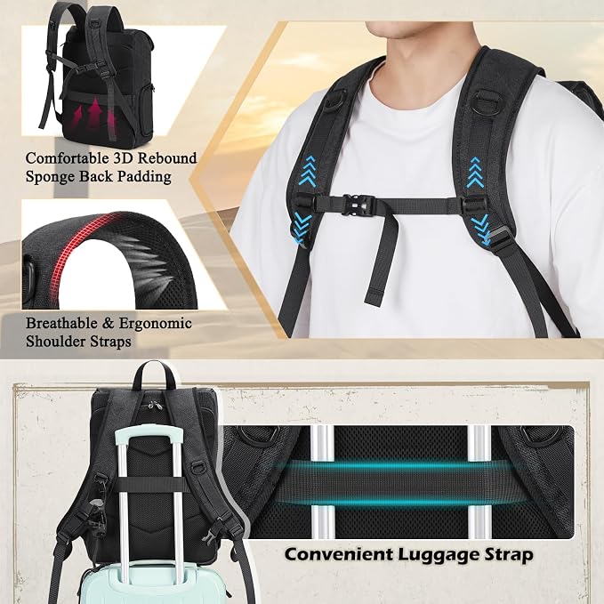 RAINSMORE Camera Backpack, DSLR SLR Mirrorless Camera Bag for Photographer | 15.6 Inch Vintage Canvas Camera Case with Laptop Compartment & Tripod Holder & Rain Cover for Sony Canon Nikon Fujifilm Black - Image 8