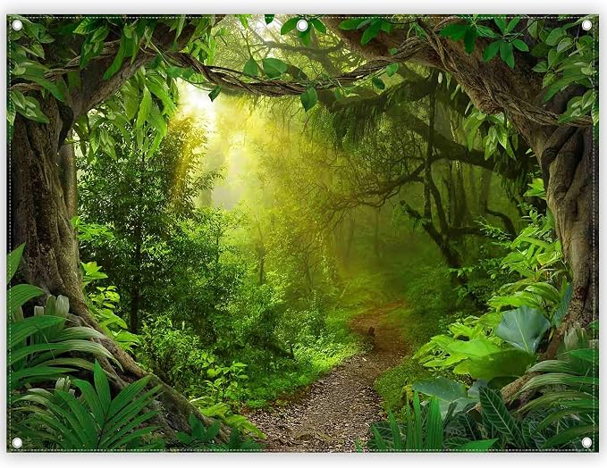 8x6ft Jungle Forest Photography Backdrop Rainforest Background | Tropical Kids Adults Party Supplies, Natural Scenery Banner, Safari Photo Booth, Polyester, Grommets, 1PC by Swepuck