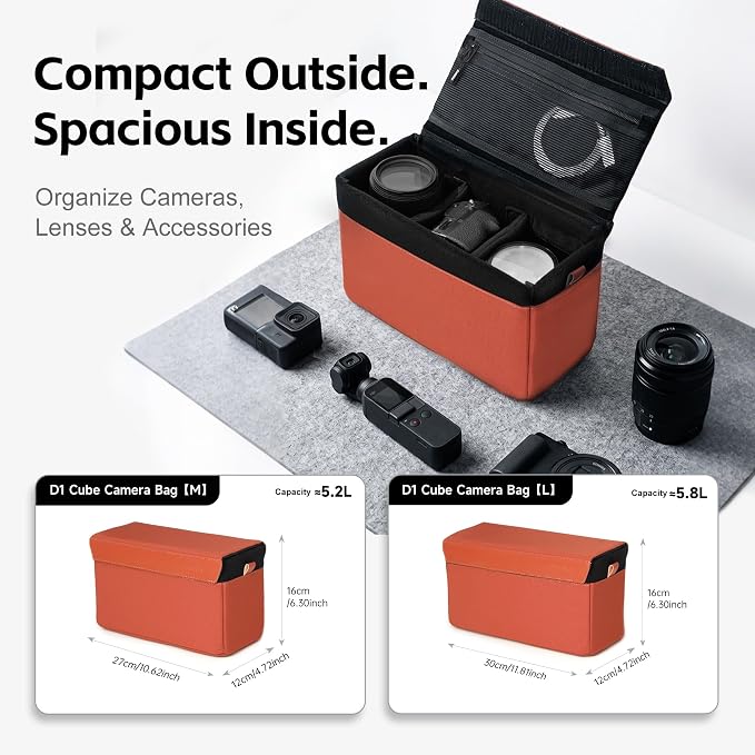 AMBITFUL D1 Cube Camera Insert, Medium/Large Padded Organizer with Dividers for Mirrorless DSLR, Black/Apricot (Orange, L (5.6L)) - Image 3