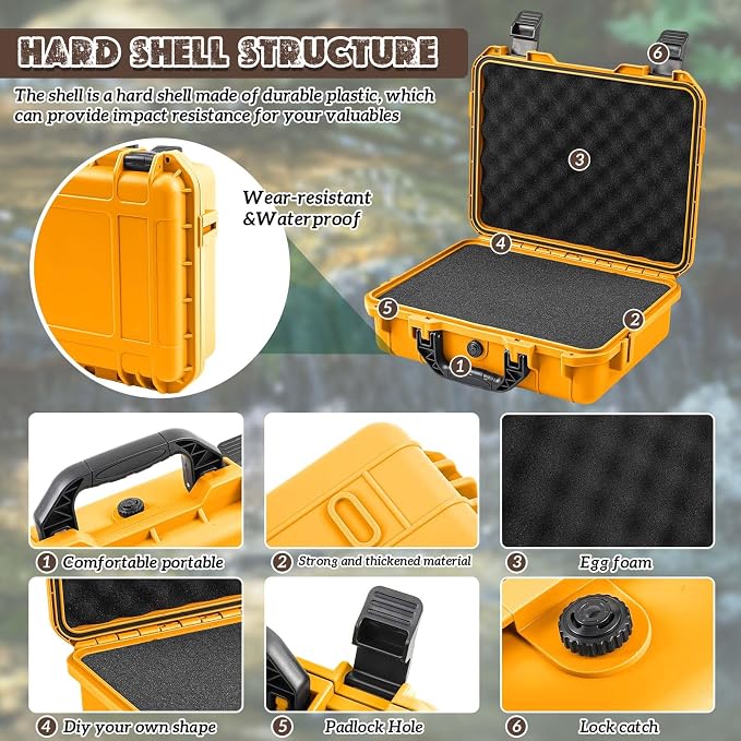 Relaxweex 1 Pcs Waterproof Hard Case with DIY Customizable Foam Insert Portable Protective Case with Knife for Camera Drones Equipments Tools Test Instruments(Yellow,11.3 x 8.7 x 4.2 Inch) - Image 3