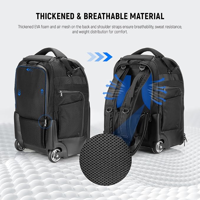 Neewer 2 in 1 Camera Roller Bag with Detachable Shockproof Dividers Retractable Handle Waistband Rain Cover Water Resistant Robust Carry On Backpack for Camera Tripod Flash Lens Laptop, Black, PB027 - Image 4