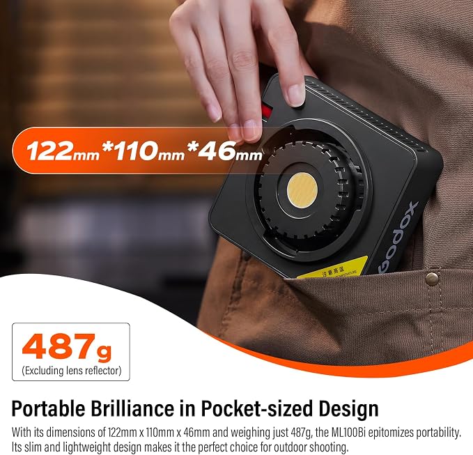 Godox ML100Bi 120W LED Video Light 34300 Lux 2800K-6500K | ML100 Bi Color Portable COB LED Video Light CRI 96+/TLCI 97+ 11 FX Effects for Filming Live Streaming Studio Photography - Image 3