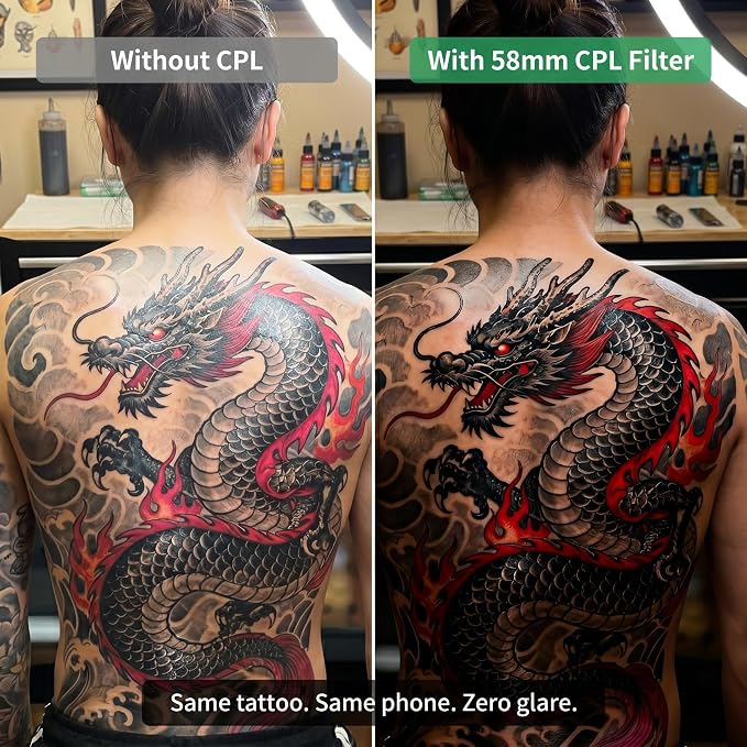Polarized CPL Lens Light for iPhone - 120 LED Tattoo Photography Kit, 58mm Filter Removes Glare, Adjustable Color Temp, Clip-On Selfie Light for TikTok, Video Recording, Tattoo Photography - Image 2