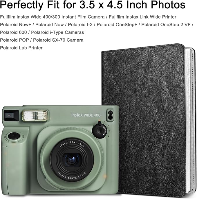 Fintie Photo Album for 3.5x4.25 Inch Polaroid Films, 64 Pockets | For Fujifilm Instax Wide Films, Polaroid Now+, Flip I-Type 600 Sx-70 Photos, Small Wallet Album, Memory Book, Vintage Black - Image 2