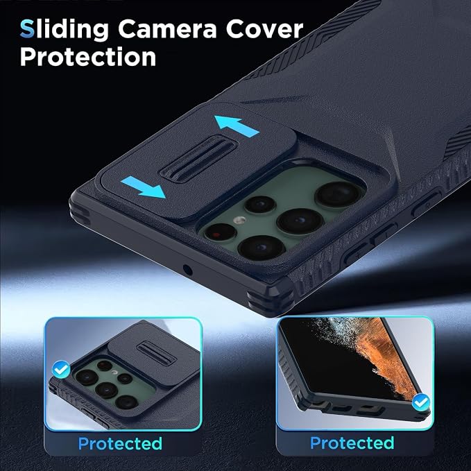 for Galaxy S22 Ultra Case with 1 HD Screen Protector & Slide Camera Cover [Military-Grade] Phone Case Heavy Duty Rugged Shockproof Protective Cover for Samsung Galaxy S22 Ultra(Blue) - Image 4