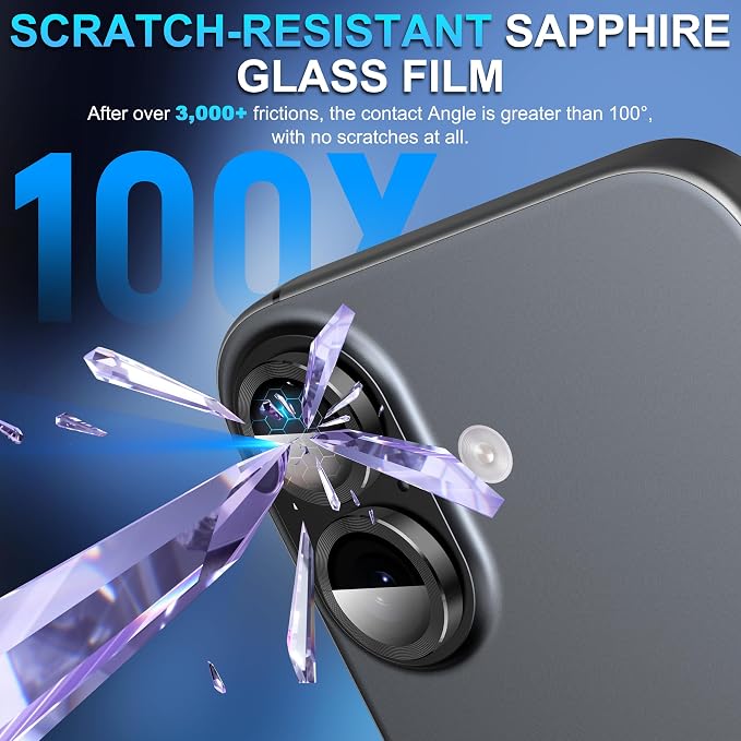 Suoman 2-Pack for iPhone 17 Camera Lens Protector, [CD Lines] [Strong-Adhesion] Metal Texture Style Tempered Glass Camera Lens Cover [with Auto Alignment Tool Kit] -Black - Image 5