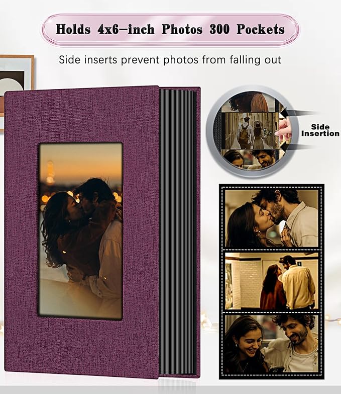 Ejblfe Photo Album 4x6,Linen Cover Slide-in Photo Album Book Can Holds 300 4x6 Photos with 50 Black Sheets for Family,Wedding,Baby and Holiday Pictures (Dark purple) - Image 3