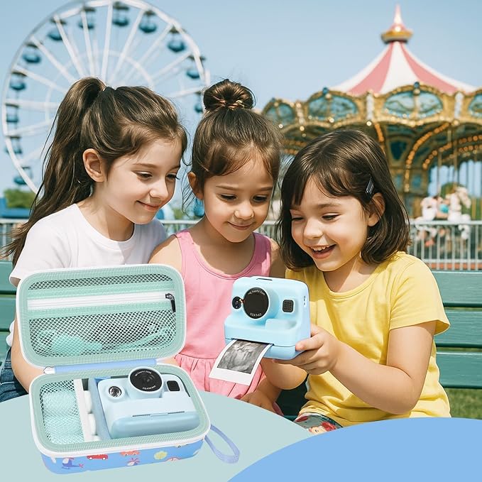Kids Instant Print Camera Case & 3 Rolls for DYLANTO for ESOXOFFORE | Portable Digital Camera Case for ETIKEZ for YTETCN for DUDUDRAGON with Pocket for Accessories (Box Only)-Blue Car - Image 9