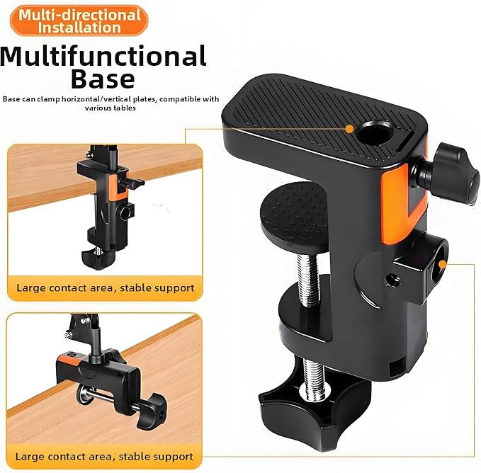 Heavy Duty Table Clamp Mount for Microphone Boom Arm, 2-in-1 C-Clamp Design for Mic Stand, Overhead Camera Arm, Desk Lamp Base – Fits up to 2.56 inch/6.5cm Desktop Thickness, 1 PCS - Image 4