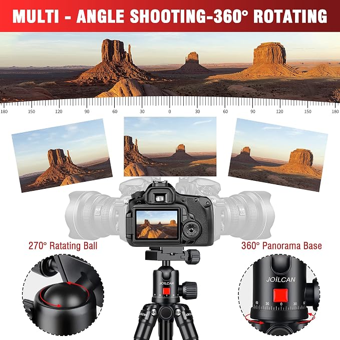 JOILCAN Aluminum Mini Tripod, 21" Desktop Tripod with 360° Ball Head | Portable Travel Tripods for DSLR Camera Phone, Load up to 13lb, Phone Holder and Remote Included - Image 3