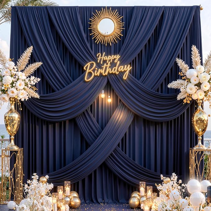 20 ft x 8 ft Navy Blue Backdrop Curtain Panels, 4 Panels 5 ft x 8 ft Wrinkle Free Polyester Photography Backdrop Drapes, Wedding Party Home Decoration Supplies - Image 8
