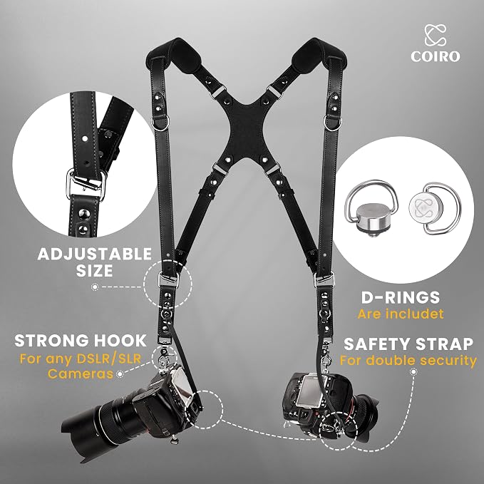 Dual Camera Harness Leather Camera Strap DSLR/SLR, All-Day Comfort - Image 3