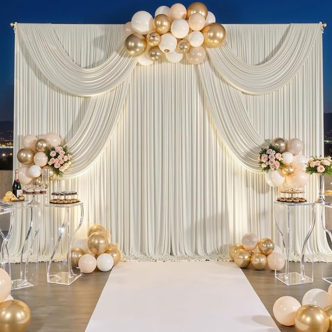 20 ft x 10 ft Wrinkle Free Beige Backdrop Curtain for Parties, 4 Panels 10ft Polyester Beige Photo Backdrop Drapes for Graduation Birthday Wedding Party Stage Curtains - Image 4