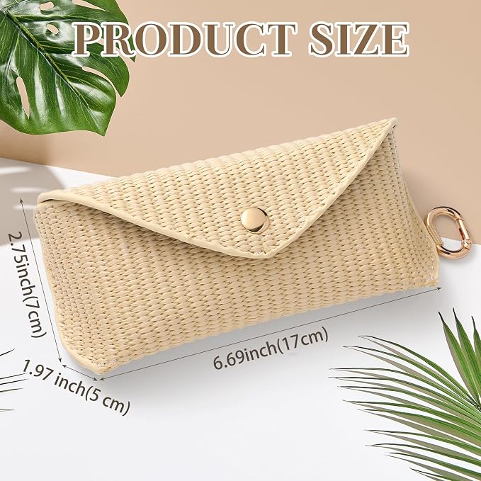 Leinuosen Woven Straw Sunglasses Case with Clip Hard Shell Rattan - Image 2