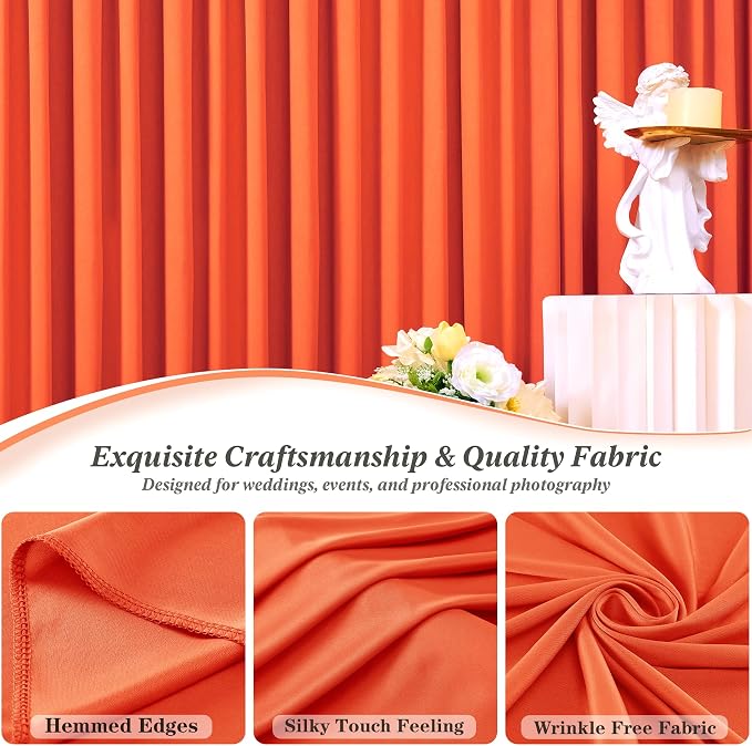 20 ft x 10 ft Wrinkle Free Orange Backdrop Curtain for Parties, 4 Panels 10ft Polyester Orange Photo Backdrop Drapes for Graduation Birthday Wedding Party Stage Curtains - Image 3