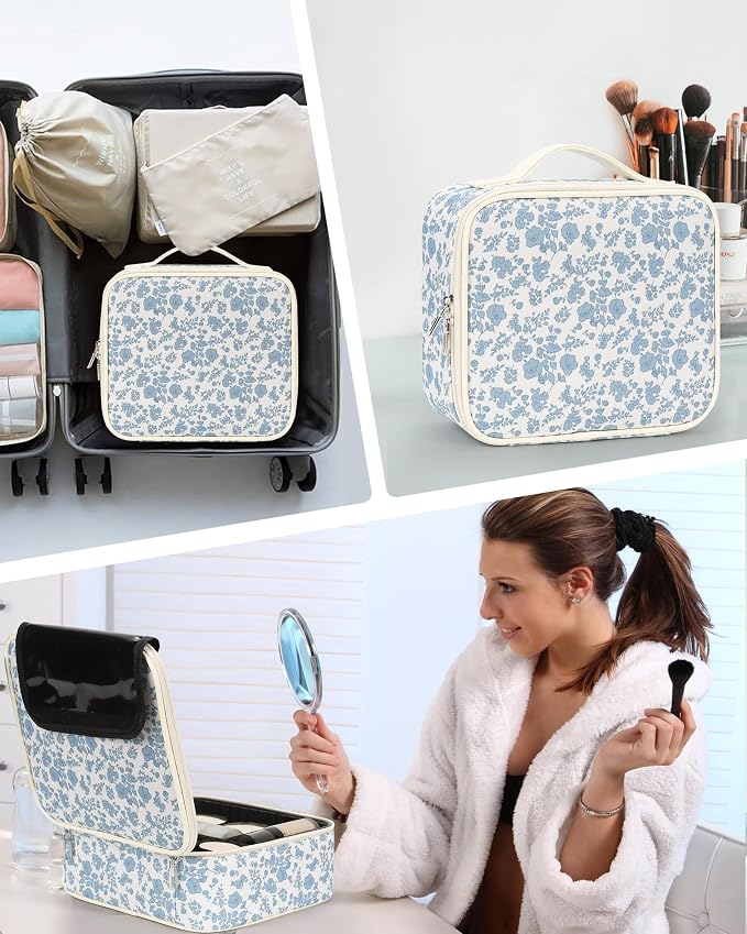 Relavel Travel Makeup Case, Professional Makeup Artist Makeup Bag, Portable Makeup Train Case Organizer with Adjustable Dividers, Cute Cosmetic Bags Birthday Gifts for Girls and Women, Floral Print - Image 7