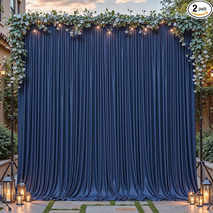 8ftx10ft Wrinkle Free Navy Blue Backdrop Curtain - 10 Feet Photography Backdrop Drapes, Silky Polyester Back Drop Cloth for Wedding Baby Shower Balloon Arch Background by Unknown