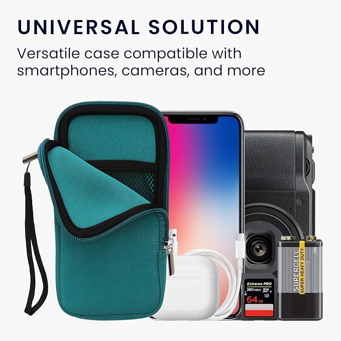 kwmobile Universal Phone Pouch Size XXL - 7" - Neoprene Smartphone Pouch with Zip - Water-Repellent Mobile Phone Case - Sleeve in Petrol - Image 4