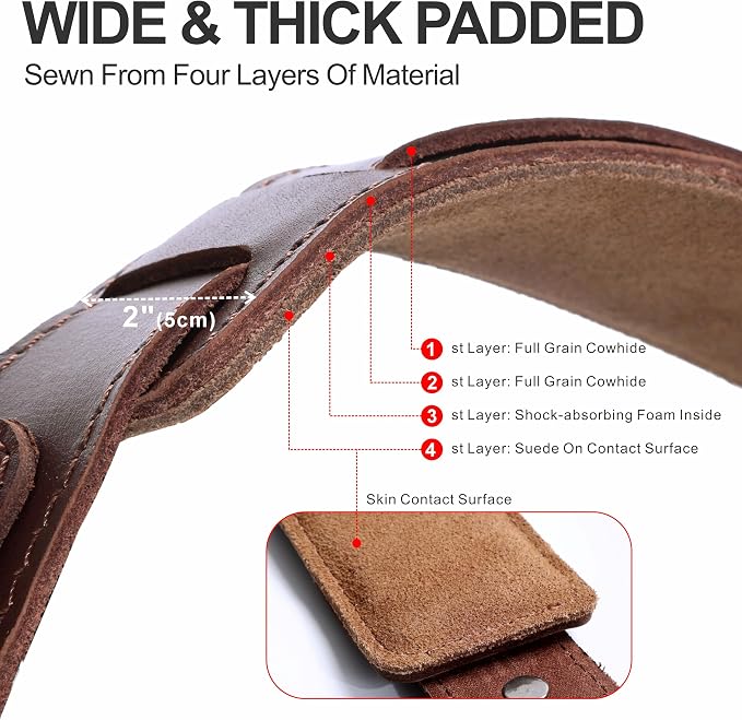 Padwa Lifestyle Dark Brown Dual Camera Harness for Two Cameras - Wide Strap with Thick Shoulder Padded,Full Grain Leather Double Harness,Multi Camera Gear for DSLR Strap for Photographers - Image 6