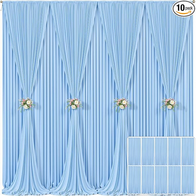 10 Panels Baby Blue Backdrop Curtain for Baby Shower Parties Wrinkle Free Light Blue Curtains Backdrop Drapes Fabric Decoration for Birthday Party Photography 50ft x 10ft by Tao-GePartyDecorations